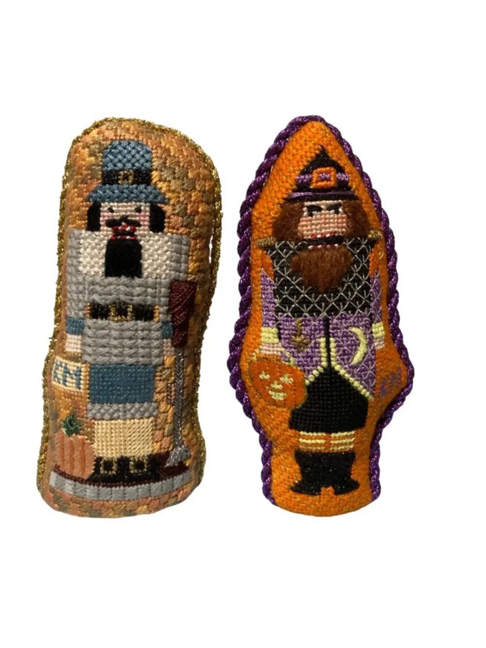 Holiday Nut Cracker Completed Needlepoint Figurines Thanksgiving Halloween